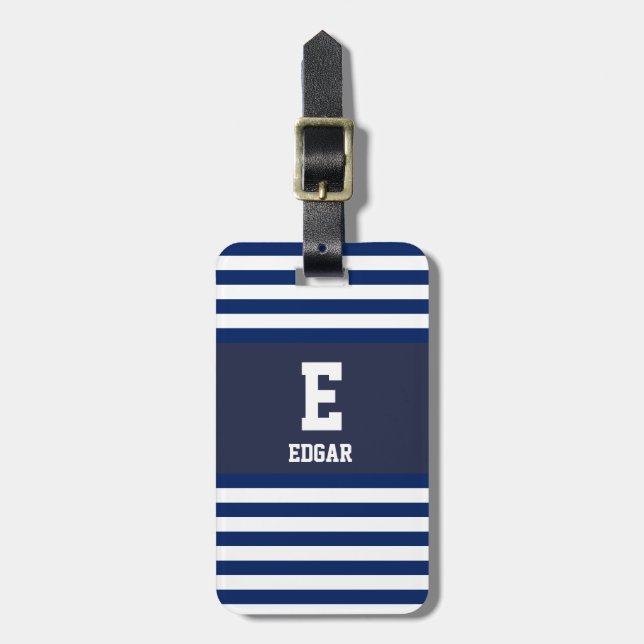 Monogram för Nautisk flotta White Rand Bagagebricka (Vertikal Framsida)