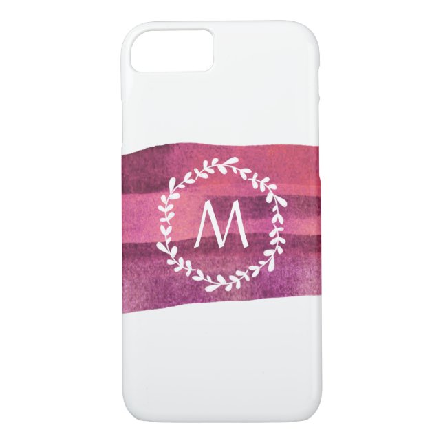 Monogram för  och burgundisk vattenfärg Case-Mate iPhone skal (Baksida)