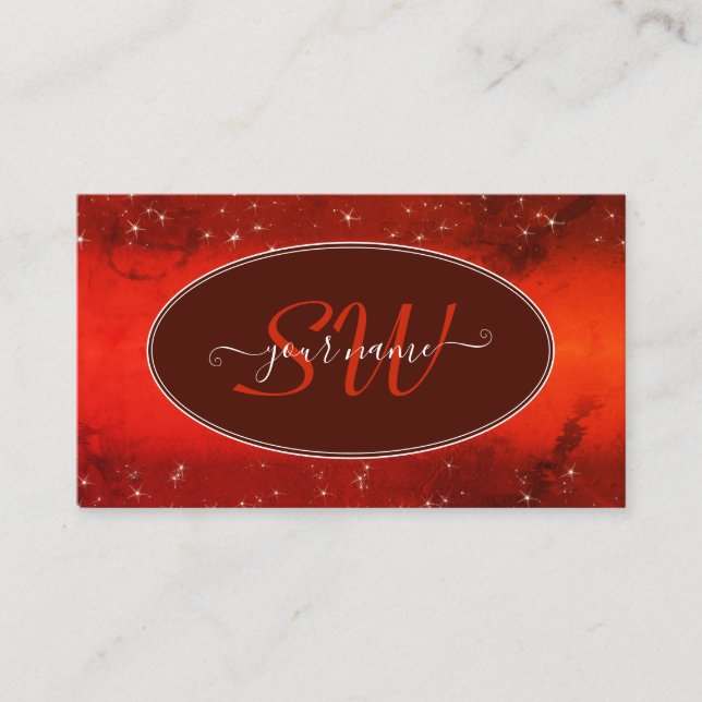 Monogram för öga Catching Red MarLED Glitter Stars Visitkort (Framsida)