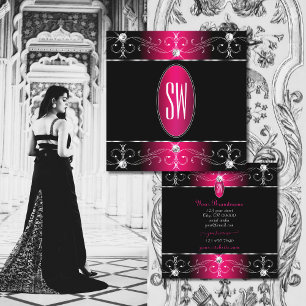 Monogram för öga-fångst av svart Rosa Ornate Ornam Fyrkantigt Visitkort