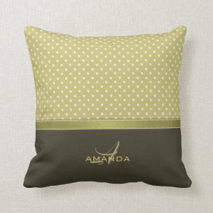Monogram för Oliv grönt Elegant i Guld och Ecru Kudde