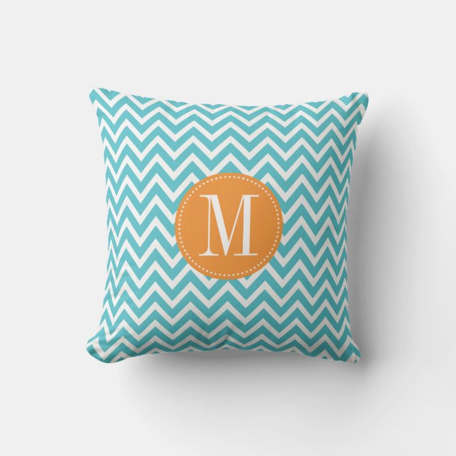 Monogram för orange- och blåttsparreanpassningsbar kudde (Framsida)