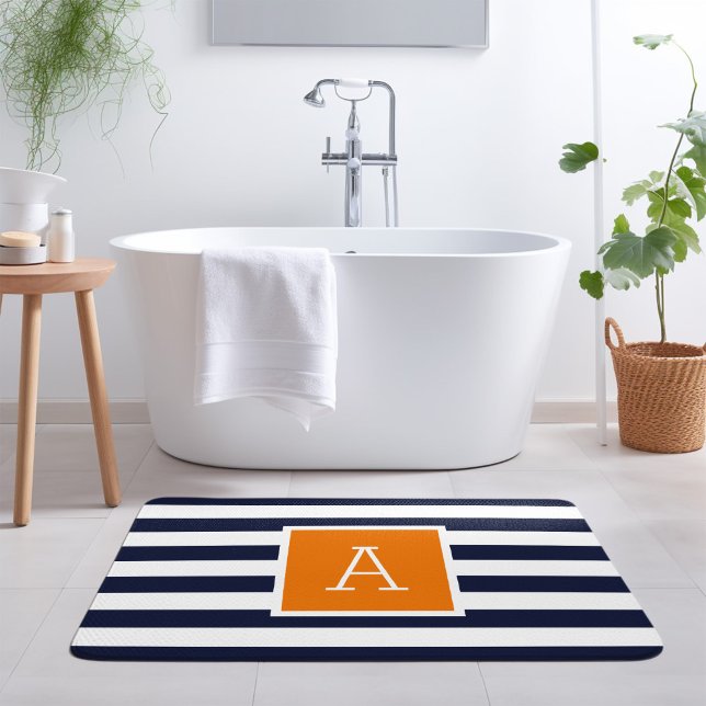 Monogram för orange och marin Rand Badrumsmatta (Skapare uppladdad)