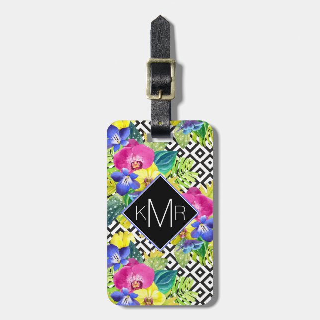 Monogram för Orchidbegonia- och handflatanlöv | Bagagebricka (Vertikal Framsida)