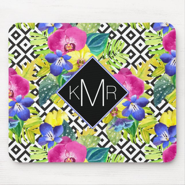 Monogram för Orchidbegonia- och handflatanlöv | Musmatta (Framsidan)