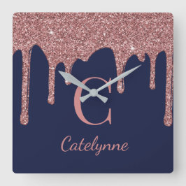 Monogram för påskjutsarna Navy Blue Ro Guld Gnistr Fyrkantig Klocka