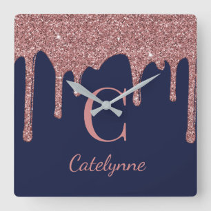 Monogram för påskjutsarna Navy Blue Ro Guld Gnistr Fyrkantig Klocka