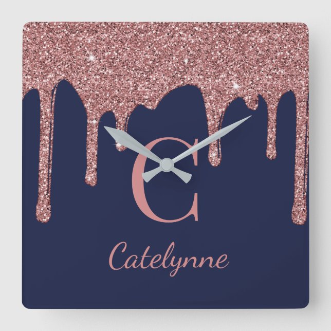 Monogram för påskjutsarna Navy Blue Ro Guld Gnistr Fyrkantig Klocka (Framsida)
