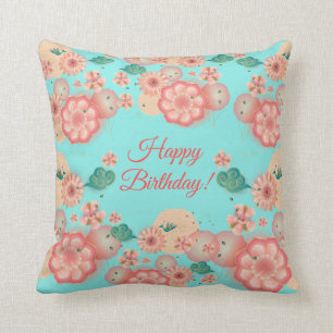 Monogram för Peach-Blomsterträdgården grattis på f Kudde