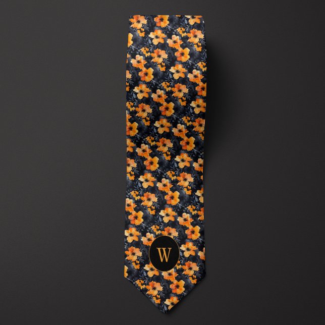 Monogram för persiko- och svartfärgsfärg, Blommigt Slips (Skapare uppladdad)