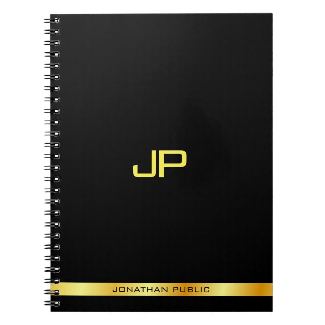 Monogram för personlig Black Guld Elegant Anteckningsbok (Framsidan)