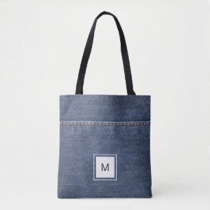Monogram för personlig för jeansdenimstil tygkasse