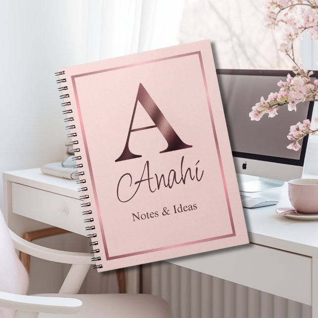 Monogram för personlig Guld | Rosa Anteckningsbok (Skapare uppladdad)