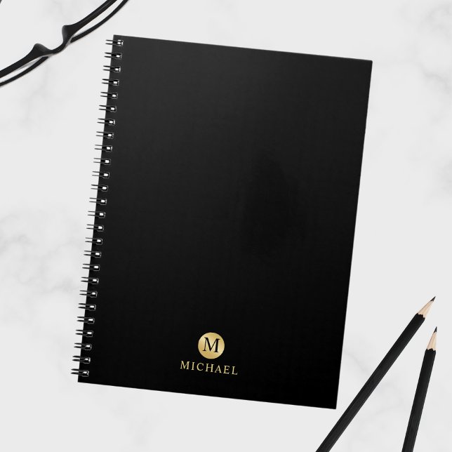 Monogram för Personligen Luxury Black och Guld Anteckningsbok (Skapare uppladdad)