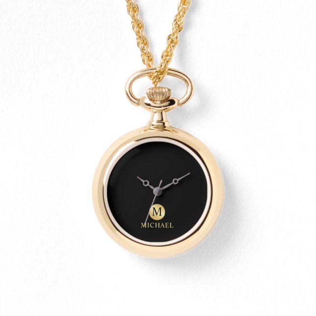 Monogram för Personligen Luxury Black och Guld Armbandsur (Framsida)