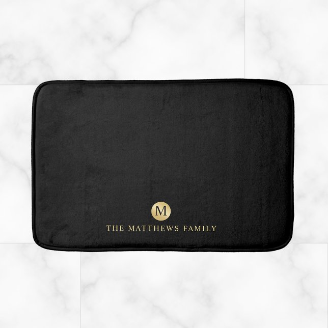 Monogram för Personligen Luxury Black och Guld Badrumsmatta (Skapare uppladdad)