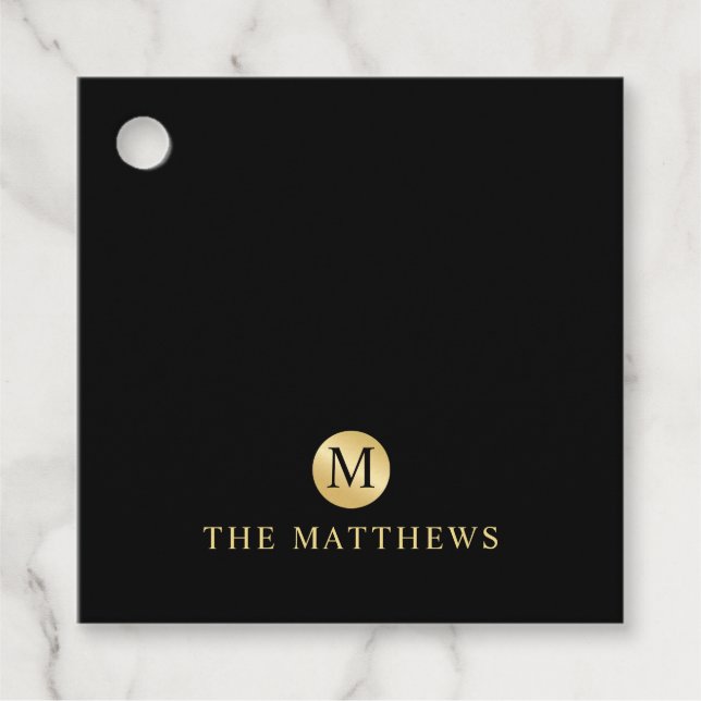 Monogram för Personligen Luxury Black och Guld Gåvor Etiketter (Framsida)