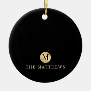 Monogram för Personligen Luxury Black och Guld Julgransprydnad Keramik