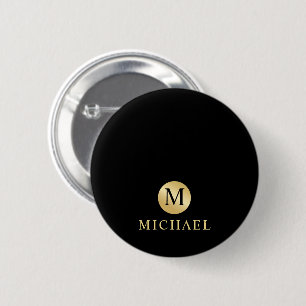 Monogram för Personligen Luxury Black och Guld Knapp