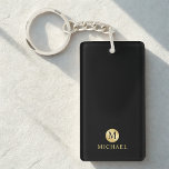 Monogram för Personligen Luxury Black och Guld Nyckelring<br><div class="desc">Luxury Black och Guld Design med svart monogram i guld-cirkeln inslag med namn i guld professionell-typsnittet stil på svart bakgrund. Perfekt som fars dag-gåvor till pappa,  gåvor till farfar,  make,  groomsman med mera. Obs! Folidinformationen simuleras i teckningen. Ingen folie kommer att användas under tillverkningen av denna produkt.</div>