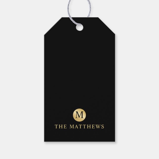 Monogram för Personligen Luxury Black och Guld Presentetikett (Framsidan)