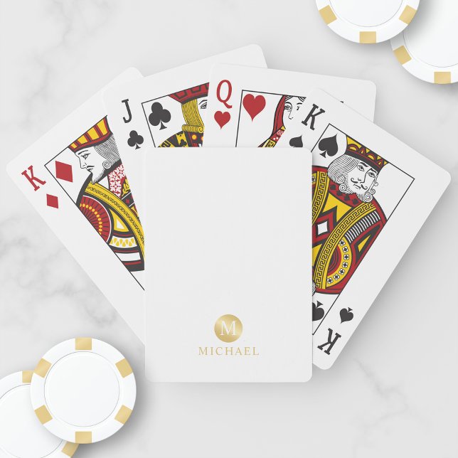 Monogram för Personligen Luxury White och Guld Casinokort (Skapare uppladdad)