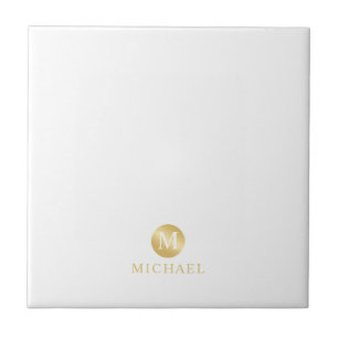 Monogram för Personligen Luxury White och Guld Kakelplatta