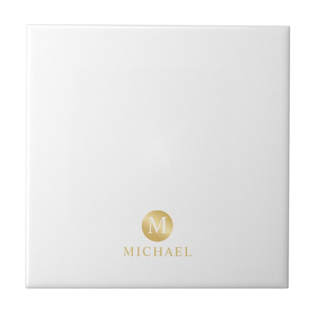 Monogram för Personligen Luxury White och Guld Kakelplatta (Framsidan)