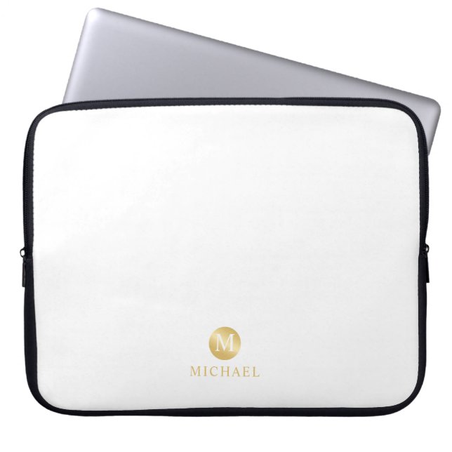 Monogram för Personligen Luxury White och Guld Laptop Fodral (Framsidan)