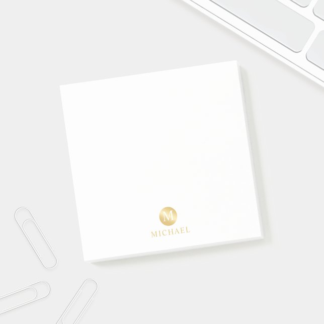 Monogram för Personligen Luxury White och Guld Post-it Block (Skapare uppladdad)
