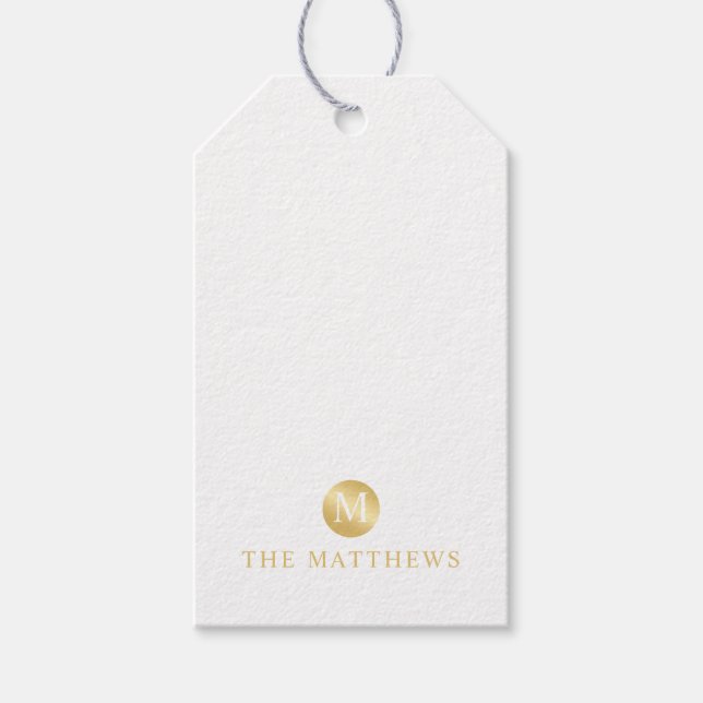 Monogram för Personligen Luxury White och Guld Presentetikett (Framsidan)