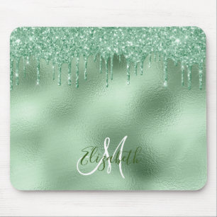 Monogram för Personligen Mint Grönt Foil Glitter Musmatta