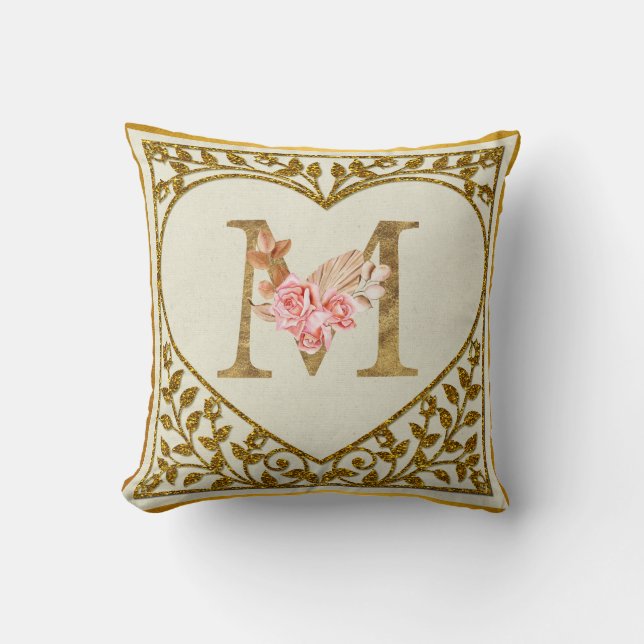 Monogram för personligens Blommigt Kudde (Framsida)