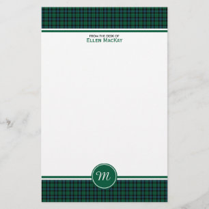 Monogram för pläd för grönt för MacKay klanTartan Brevpapper