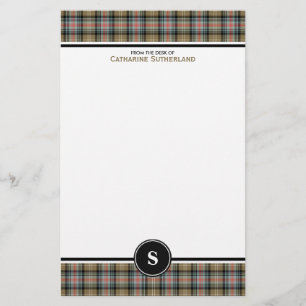 Monogram för pläd för solbränna för Tartan f Brevpapper