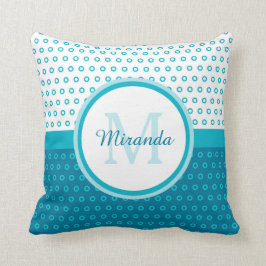Monogram för polka dots för modturkosblått med kudde