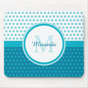 Monogram för polka dots för modturkosblått med musmatta