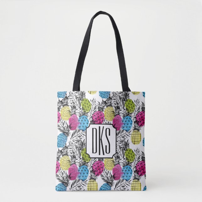 Monogram för popkonstananas och för handflatanlöv tygkasse (Framsida)