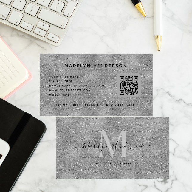 Monogram för Professionell av QR-kod för silver Visitkort (Skapare uppladdad)