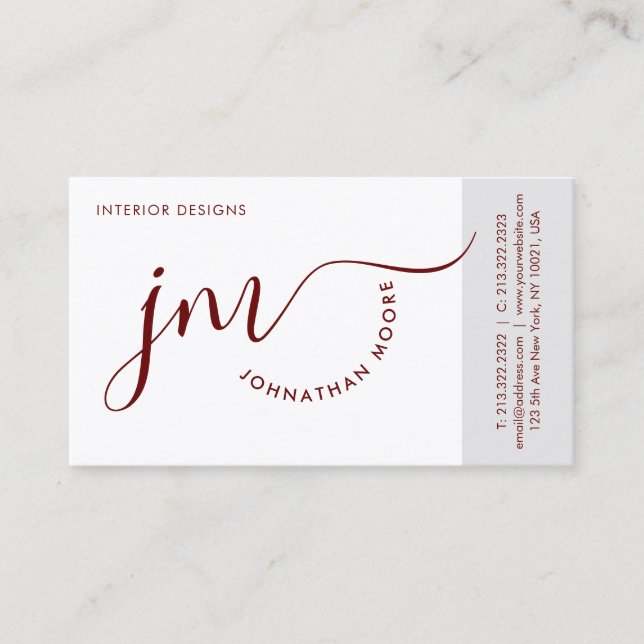 Monogram för professionell Curvature Burgundy Scri Visitkort (Framsida)