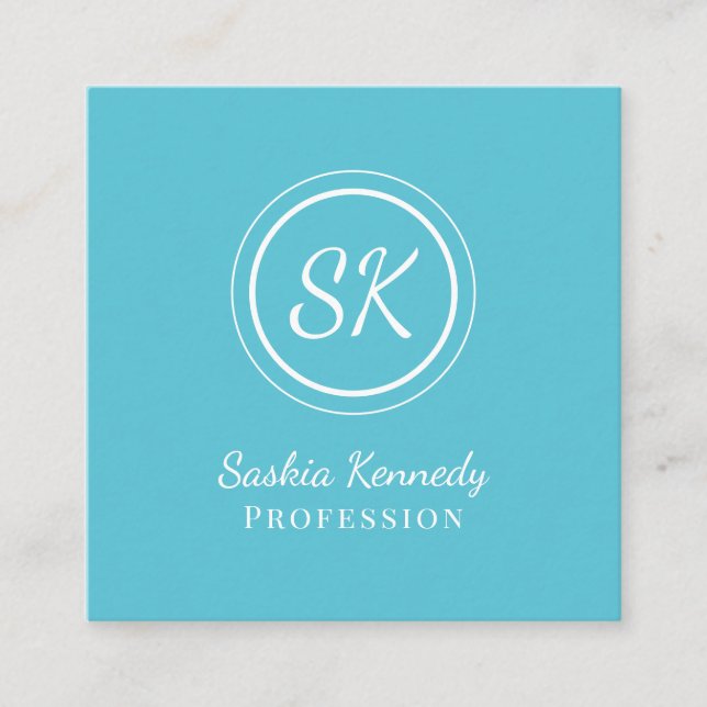 Monogram för Professionellen elegant Ocean Blue Sc Fyrkantigt Visitkort (Framsida)