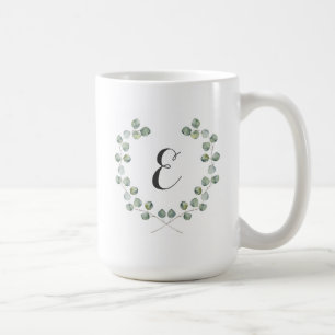 Monogram för ram för vattenfärgEucalyptuslöv Kaffemugg