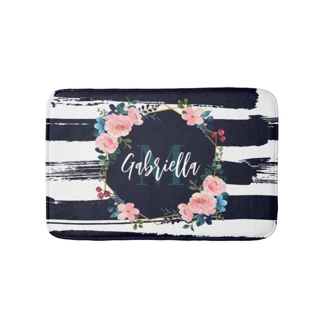 Monogram för rand och Blommigt Ram Badrumsmatta (Framsidan)