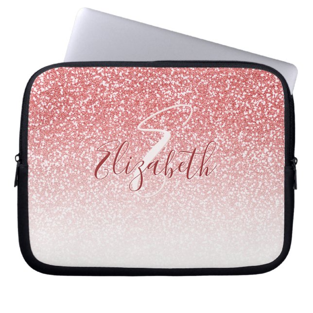 Monogram för ro Rosa Glitter Laptop Fodral (Framsidan)