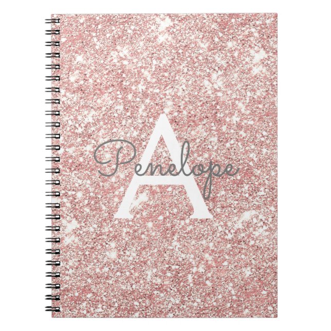 Monogram för Ro Rosa Glitter och Gnistra Anteckningsbok (Framsidan)
