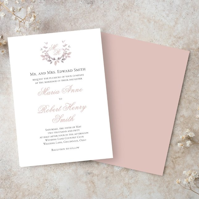 Monogram för  Rosa Bröllop Calligraphy Inbjudningar (Elegant calligraphy script blush pink wedding invitations. )