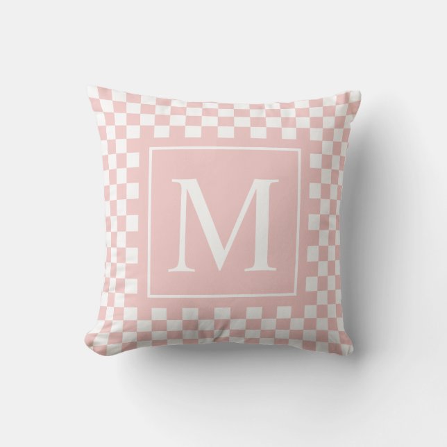Monogram för  Rosa Checkerboard för anpassningsbar Kudde (Framsida)