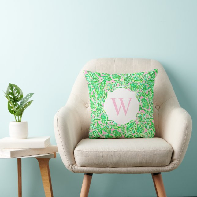 Monogram för Rosa för utskrift av Snäcka i Preppy  Kudde (Stol)