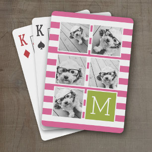 Monogram för rosa Limed Photo Collage Anpassningsb Casinokort