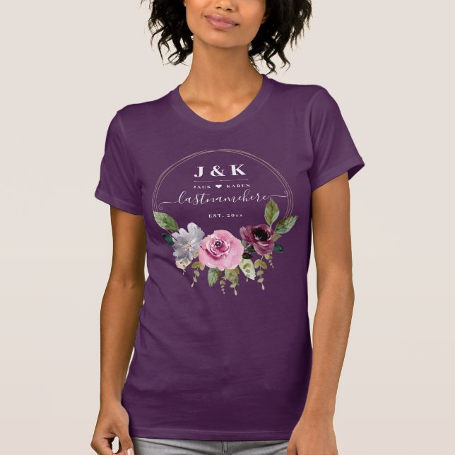 Monogram för rosa och  Anpassningsbar i Burgundy T Shirt (Framsida)